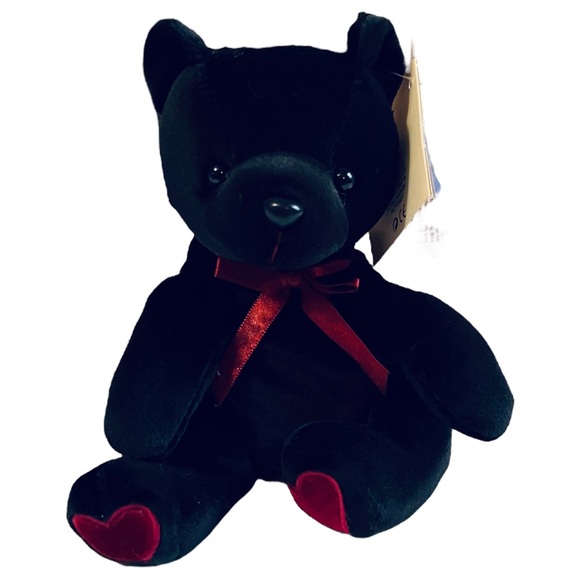 Floppy Friends Other - Vintage 7” Floppy Friends Bronte Bear Black Red Hearts Original Tags 1990s Love